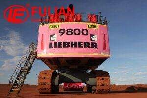 liebherr r 9800 excavator with pink counterweight and bucket joins roy hill’s fleet